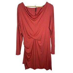 NWT Stella Carakasi Coral Pink Cowl Neck Twist Front Ruched Side Tunic Top‎ S